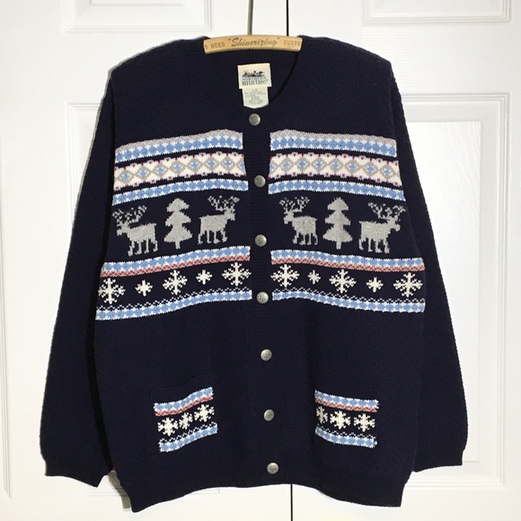 Vintage Sweaters - Vintage Navy Cotton Cottagecore Cardigan fair isle